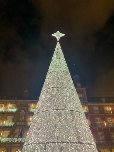Madrid in December Christmas tree in Plaza Mayor
