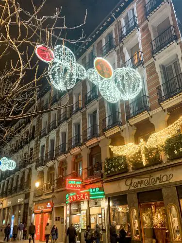 December in Madrid Christmas lights in Calle atocha