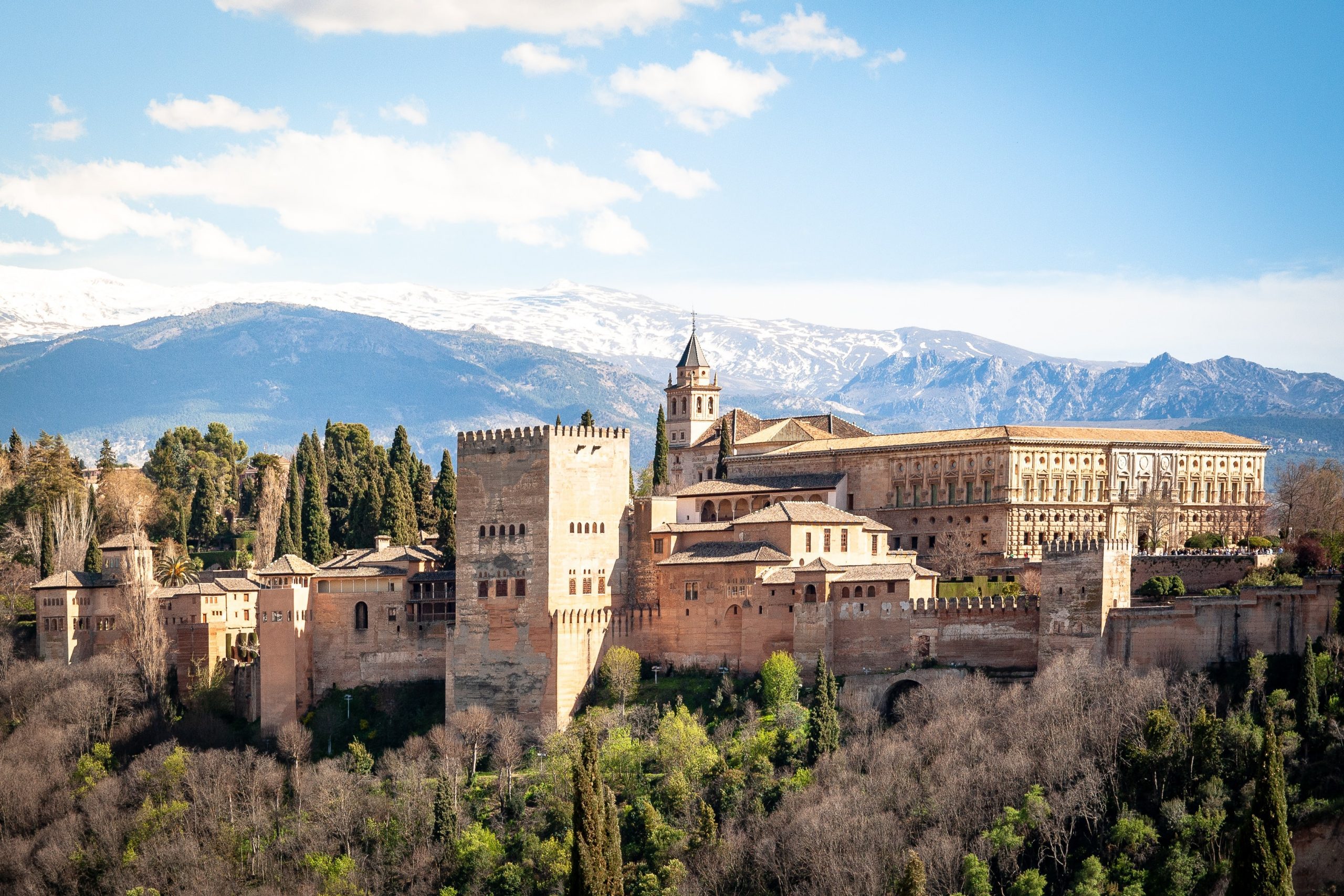 Self guided walking tour of Granada in winter Alhambra with Sierra Nevada