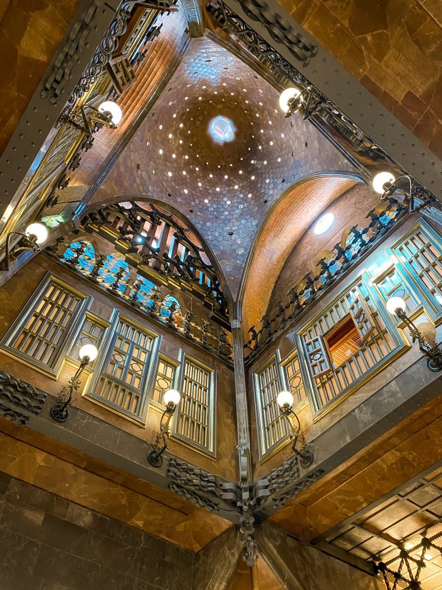 barcelona in winter palau guell receiving room decorated ceiling architecture highlight